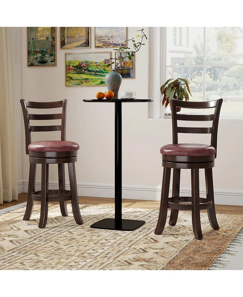 Slickblue Swivel Counter Height Bar Stools Set of 2 with Faux Leather Seat and Wraparound Footrest