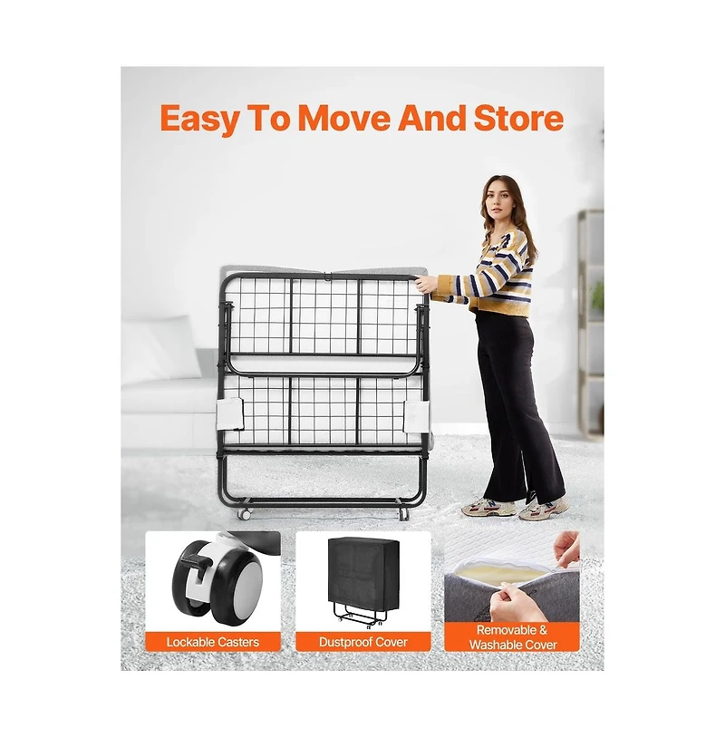 Sugift Folding Rollaway Bed with 5 in Foam Mattress, Twin Size Portable Roll Away Bed Frame, 450 lbs Capacity