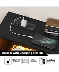 gaomon 6 Drawer Dresser with Charging Station, Shelf and Led Light, 47 inches Modern Wooden Chest