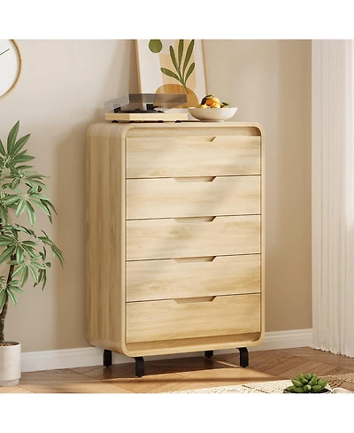 gaomon 48" Tall 5 Drawer Wood Dresser with Handleless and Detachable Legs, Modern Storage Chest