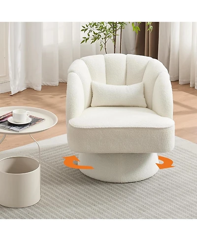 gaomon Modern Swivel Barrel Accent Chair,360 Teddy Fabric Upholstered Armchair with Striped Backrest and Plush Padding,Comfy Round Lounge Chair