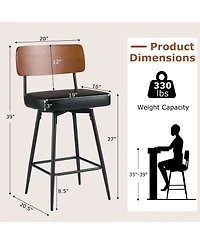 Slickblue Set of 2 Counter Height Bar Stools with Cushioned Seat & Metal Legs