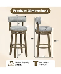 Slickblue Linen Fabric Swivel Bar Stools Set of 2 with Back Support for Kitchen and Dining Area