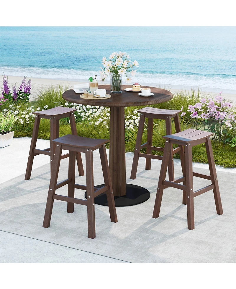 Slickblue Set of 2 Hdpe Outdoor Bar Stools, Armless Saddle Seat Patio Counter Height Chairs