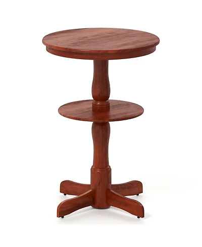 Slickblue Round High Top Bar Table 2 Tier with Storage Shelf, Pedestal Base for Home Bar and Kitchen-Espresso