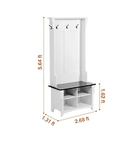 Sugift 32 in Wide Hall Tree Entryway Bench with Coat Hooks, Shoe Storage, and Padded Seat