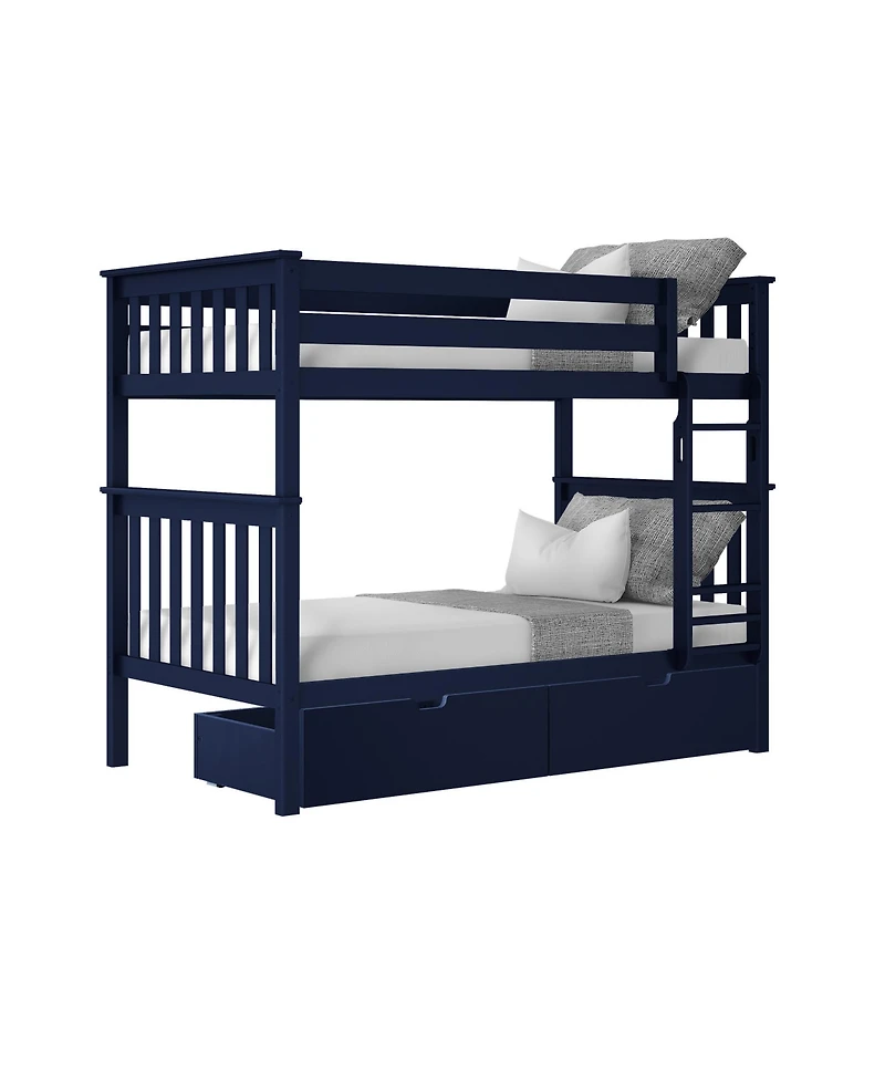 Max and Lily Solid Wood Twin over Bunk Bed for Kids with Underbed Storage Drawers