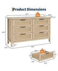 gaomon Fluted Drawer Dresser for Bedroom, Rattan Chest of Dressers