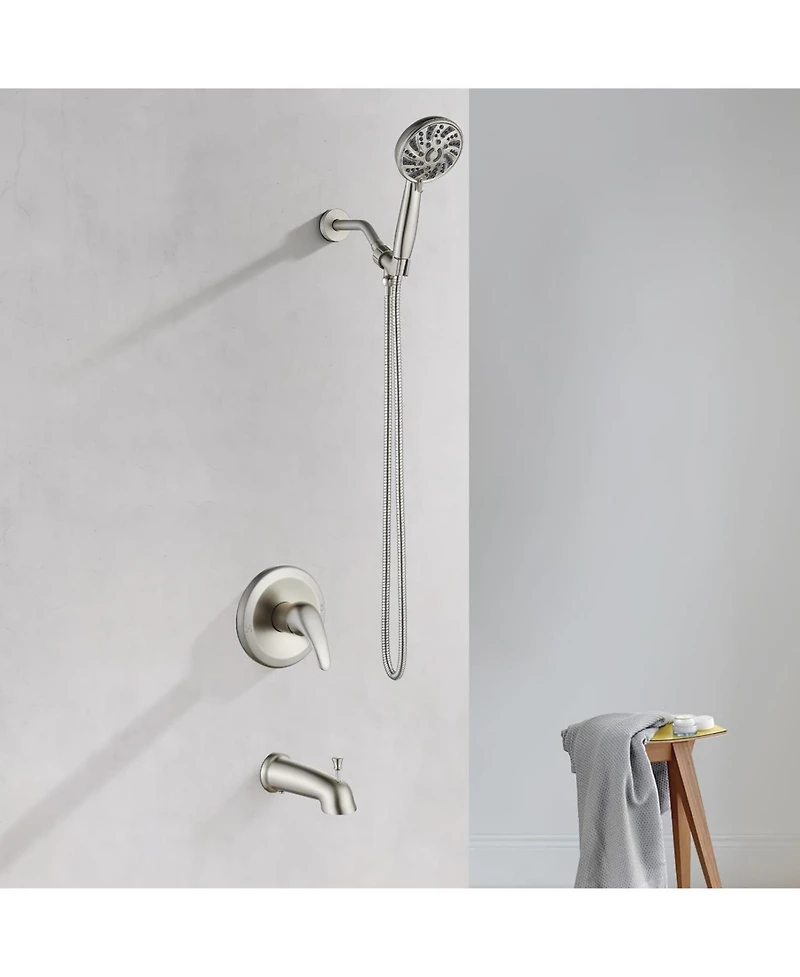 Midola High Pressure Shower Head Combo System with Valve 6 Mode Handheld Spray Single Handle Shower Trim Kit Brushed Nickel Complete Set