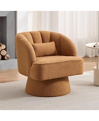 gaomon Modern Swivel Barrel Accent Chair,360 Teddy Fabric Upholstered Armchair with Striped Backrest and Plush Padding,Comfy Round Lounge Chair