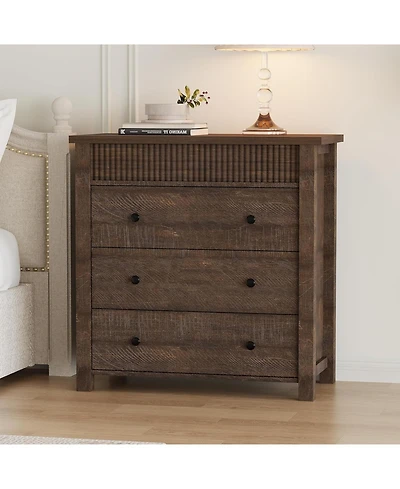 gaomon 3 Drawer Dresser for Bedroom Nightstand, Wooden Chest of Drawers, Fluted End Table, Storage Organizer for Living Room