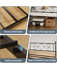 gaomon Twin Heart-Shaped Metal Daybed with Trundle, Heavy-Duty Steel Slat Support. Convertible Sofa Bed for Living/Bedroom/Guest Room