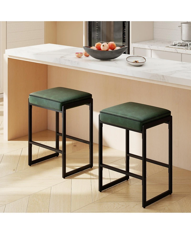 Slickblue Modern Bar Stools Set of 2 Counter Height with Faux Leather Seat for Kitchen and Dining