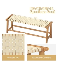 Sugift 47 in Teak Wood Backless Outdoor Bench with Hand-Woven Pp Seat