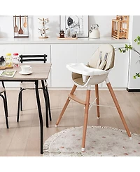 Gouun Baby Wooden High Chair with 4-Level Dishwasher Safe Tray
