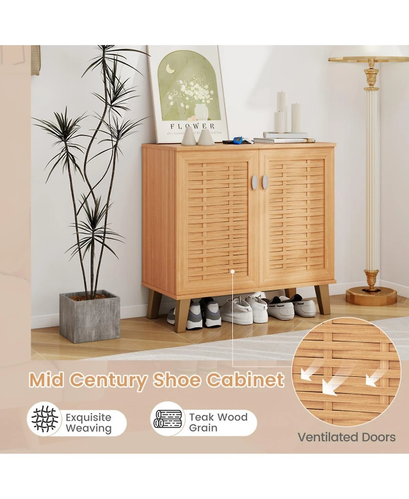 Gouun 2-Door 4-Tier Shoe Cabinet with Ventilated Woven Doors and Anti-Tip Kit