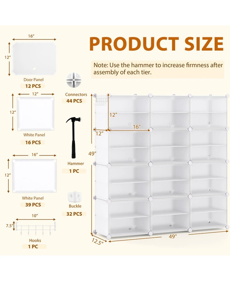 Gouun 12-Cube Portable Shoe Shelves with Dust-Proof Doors Holding 48 Pairs