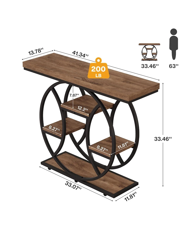 Tribesigns 41.3" Console Table, 4-Tier Media Console with Circle Metal Frame, Industrial Sofa Table