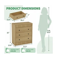 gaomon Fluted 3 Drawer Wooden Dresser, 31.5" Wide Modern Nightstand Storage Cabinet for Bedroom