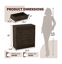 gaomon Fluted 3 Drawer Wooden Dresser, 31.5" Wide Modern Nightstand Storage Cabinet for Bedroom