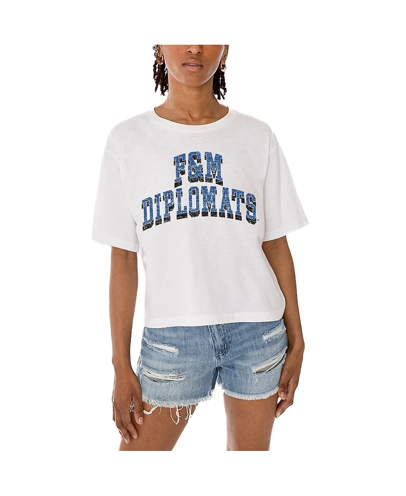 Gameday Couture Women's White Franklin Marshall Diplomats Claim to Fame Boxy Cropped T-Shirt
