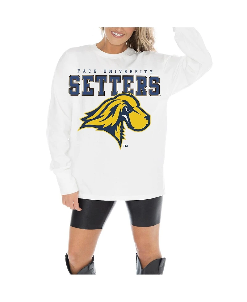 Gameday Couture Women's White Pace University Setters Big Goals Oversized Long Sleeve T-Shirt