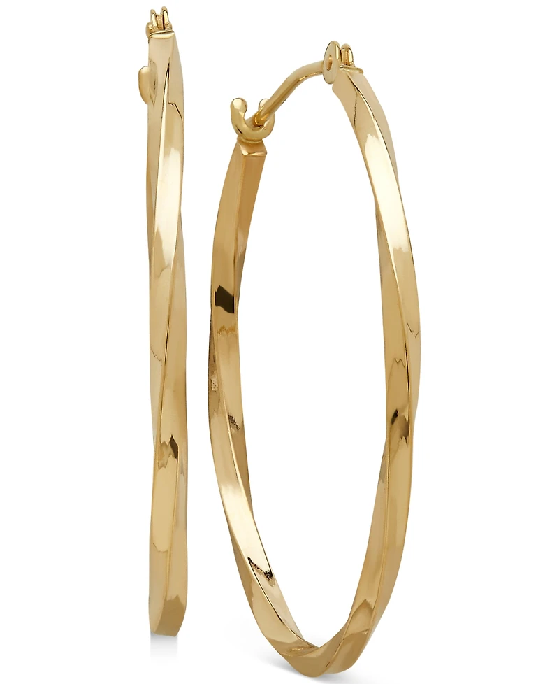 Thin Twist Oval Hoop Earrings in 10k Gold, 1 inch