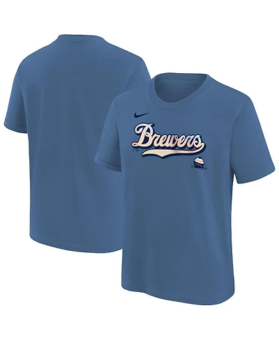 Nike Big Boys and Girls Blue Milwaukee Brewers 2026 City Connect Wordmark T-Shirt