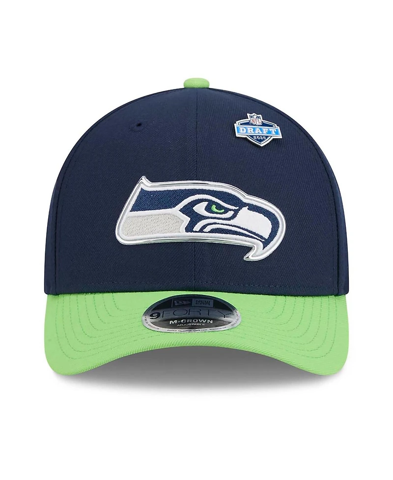 New Era Men's College Navy/Neon Green Seattle Seahawks 2026 Nfl Draft 9FORTY M-Crown Adjustable Hat