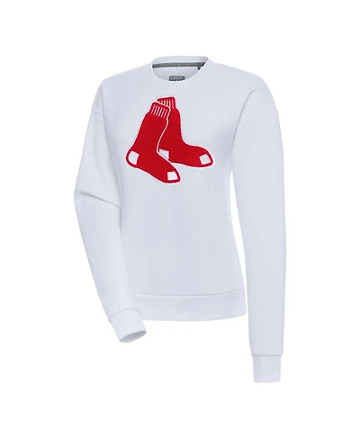 Antigua Women's White Boston Red Sox Victory Chenille Pullover Sweatshirt