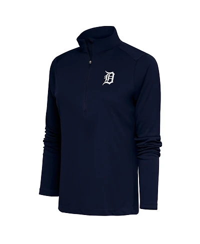 Antigua Women's Navy Detroit Tigers Brushed Metallic Tribute Half-Zip Pullover Top