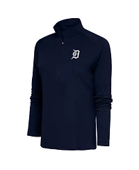 Antigua Women's Navy Detroit Tigers Brushed Metallic Tribute Half-Zip Pullover Top