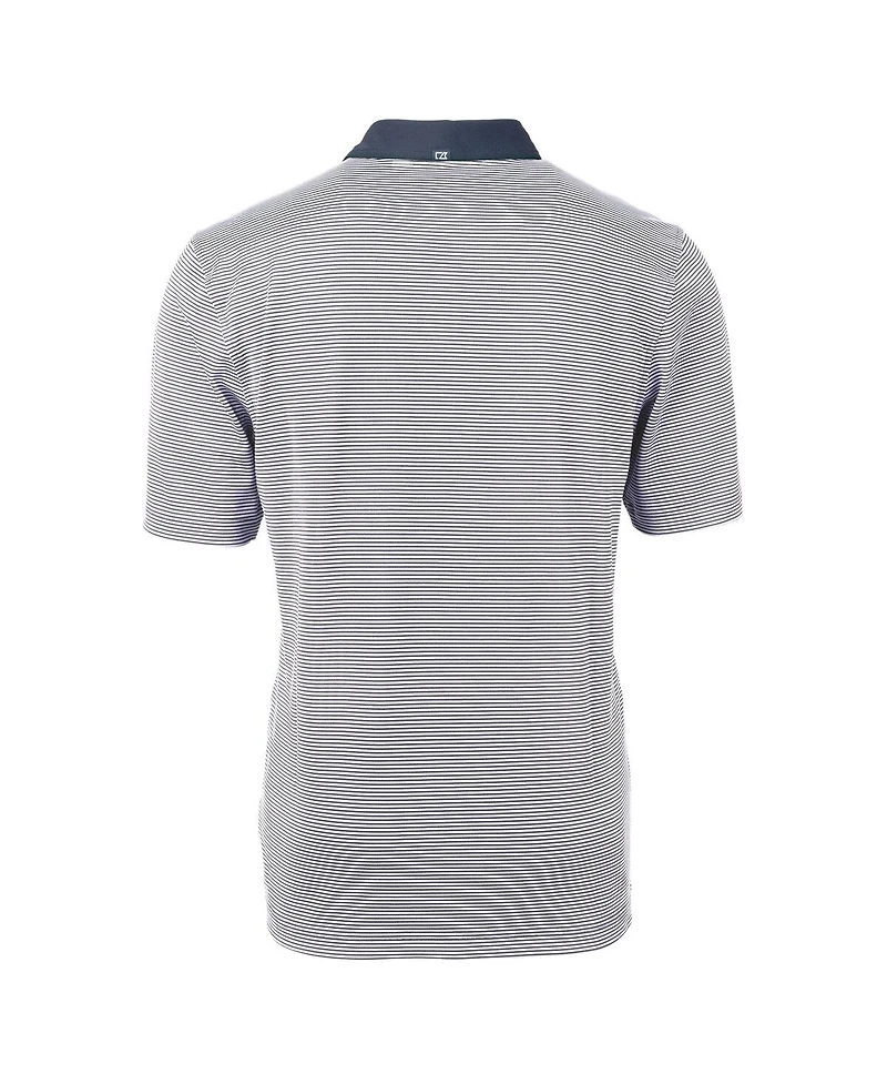 Cutter & Buck Men's Navy Atlanta Braves Americana Logo Virtue Eco Pique Stripe Polo Shirt