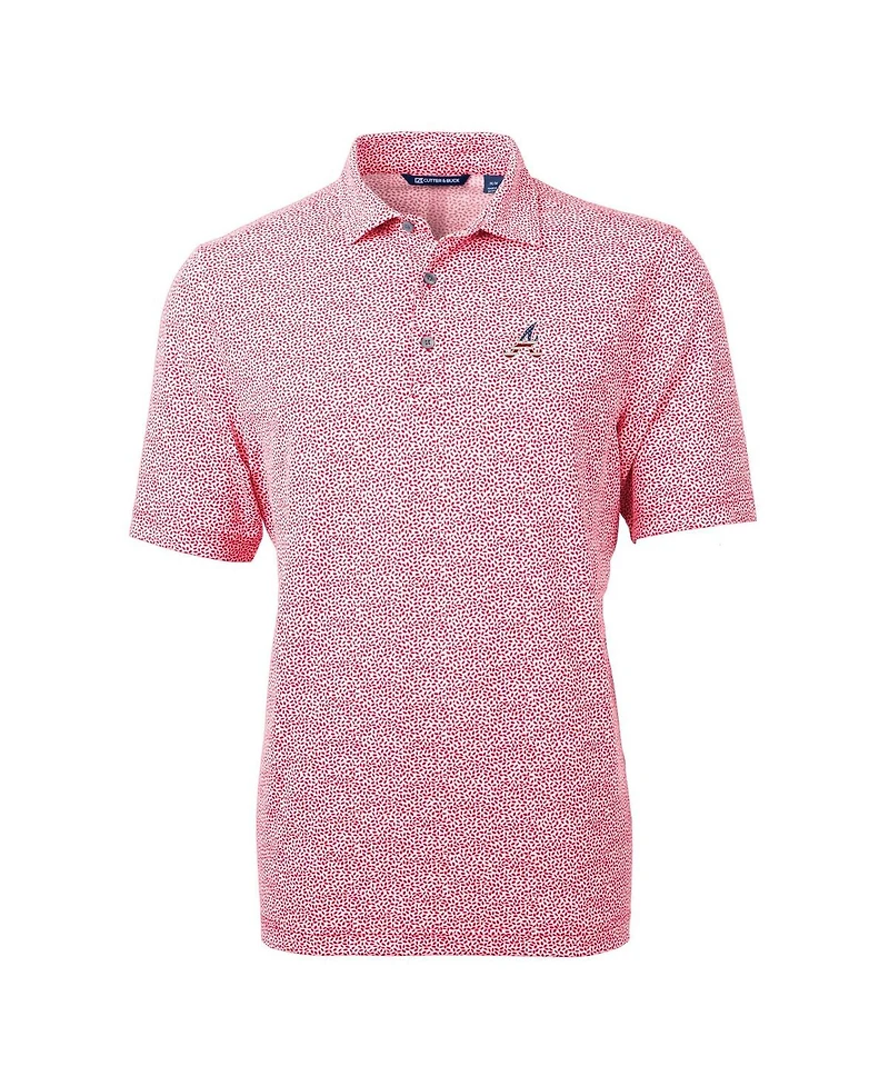 Cutter & Buck Men's Red Atlanta Braves Americana Logo Virtue Eco-Pique Botanical Polo Shirt