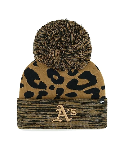 '47 Brand Women's Athletics Leopard Rosette Cuffed Pom with Knit Hat
