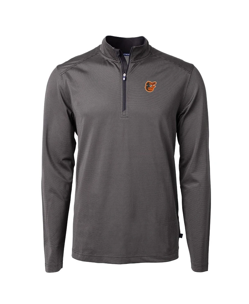 Cutter & Buck Men's Black/Gray Baltimore Orioles Virtue Eco Pique Micro Stripe Big Tall Quarter-Zip Pullover Top