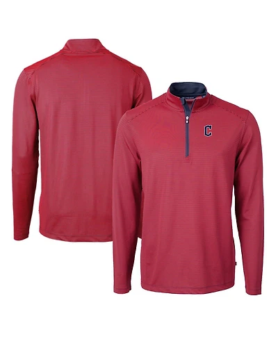 Cutter & Buck Men's Red/Navy Cleveland Guardians Virtue Eco Pique Micro Stripe Quarter-Zip Pullover Top