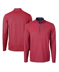 Cutter & Buck Men's Red/Navy Cleveland Guardians Virtue Eco Pique Micro Stripe Quarter-Zip Pullover Top