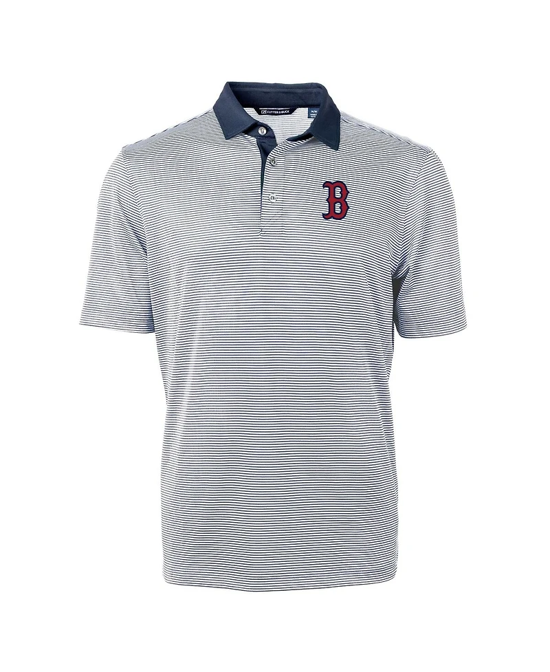 Cutter & Buck Men's Navy/White Boston Red Sox Virtue Eco Pique Micro Stripe Polo Shirt