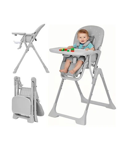 gaomon Baby High chair, Foldable Feeding Chairs for Babies and Toddlers, Adjustable Height/Backrest/Footrest, Removable Tray, Fast Folding