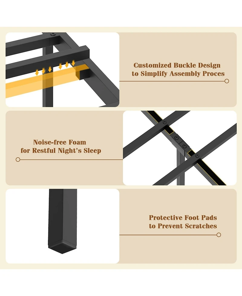 Slickblue Metal Platform Bed Frame with Storage Headboard