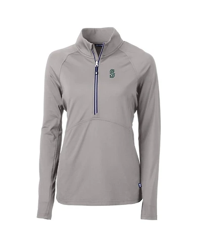 Cutter & Buck Women's Gray Seattle Mariners Adapt Eco Knit Stretch Half-Zip Pullover Top