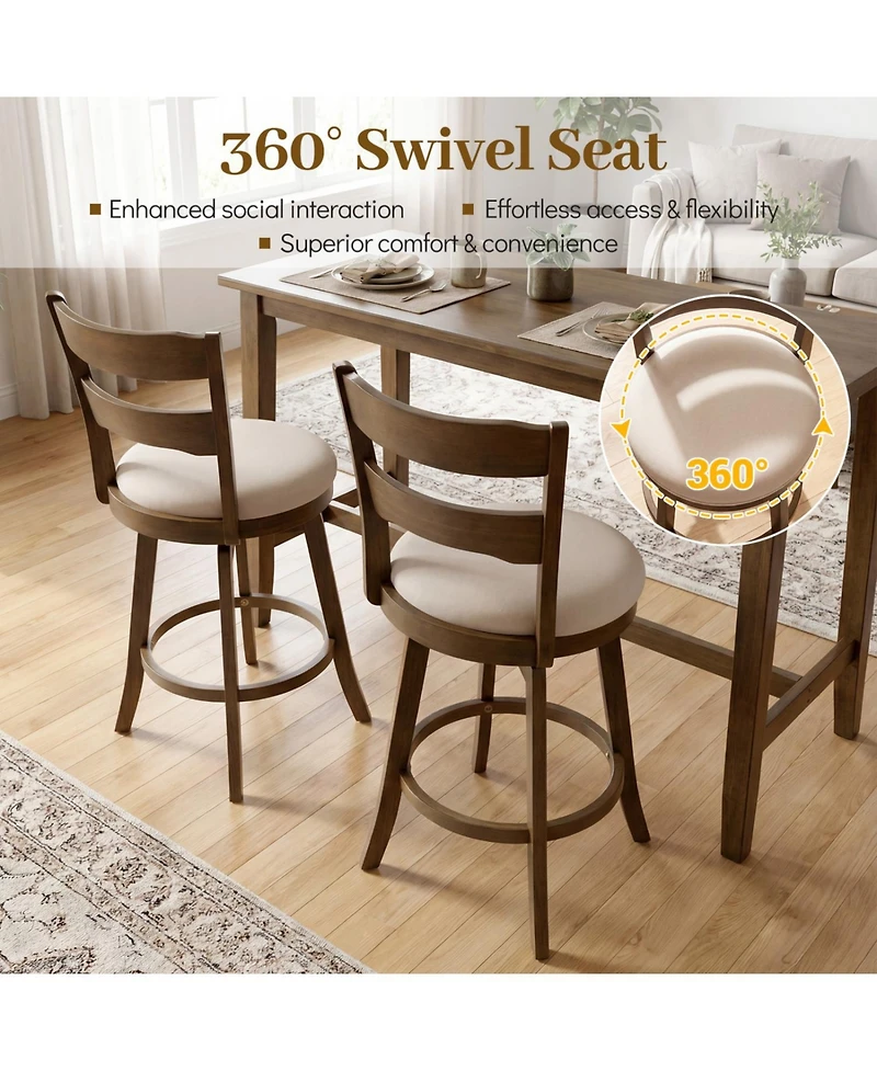 Slickblue Set of 2 Swivel Counter Stools with Backrest and Cushioned Seat