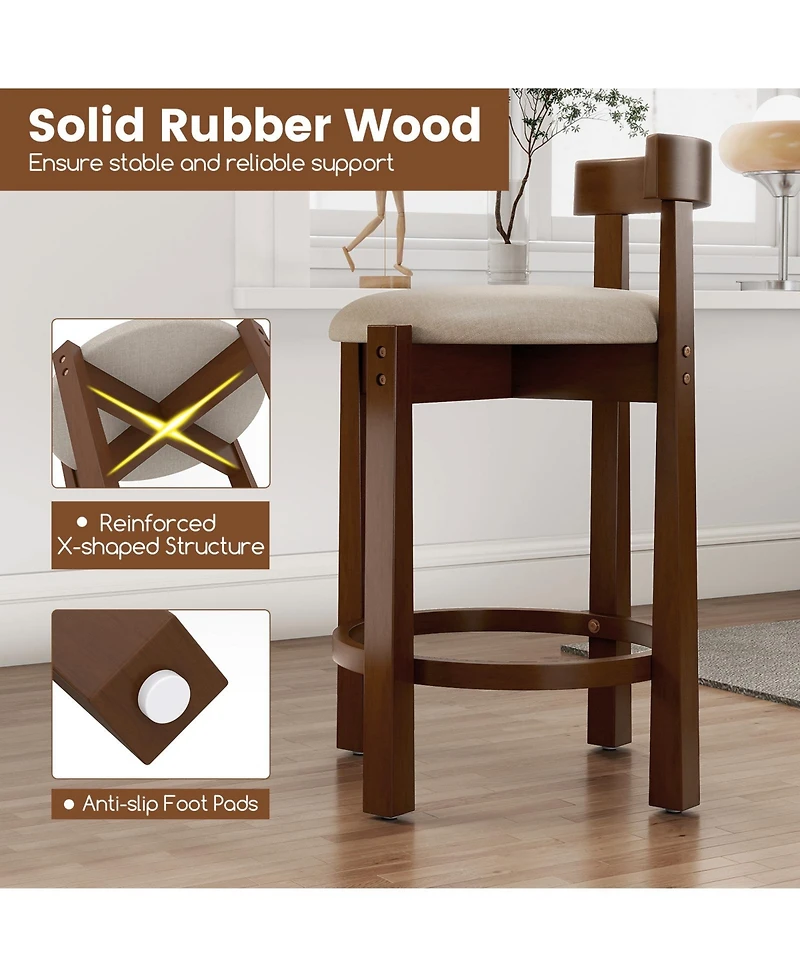 Slickblue Set of 2 Counter Bar Stools with Backrest and Footrest