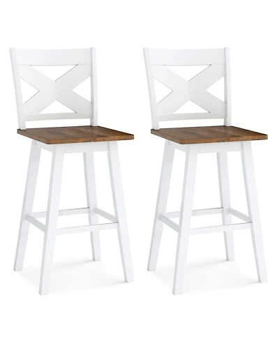 Slickblue Set of 2 Rubberwood Swivel Barstools with Backrest & Wide Seat
