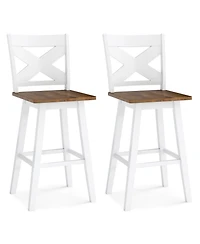 Slickblue Set of 2 Rubberwood Swivel Barstools with Backrest & Wide Seat