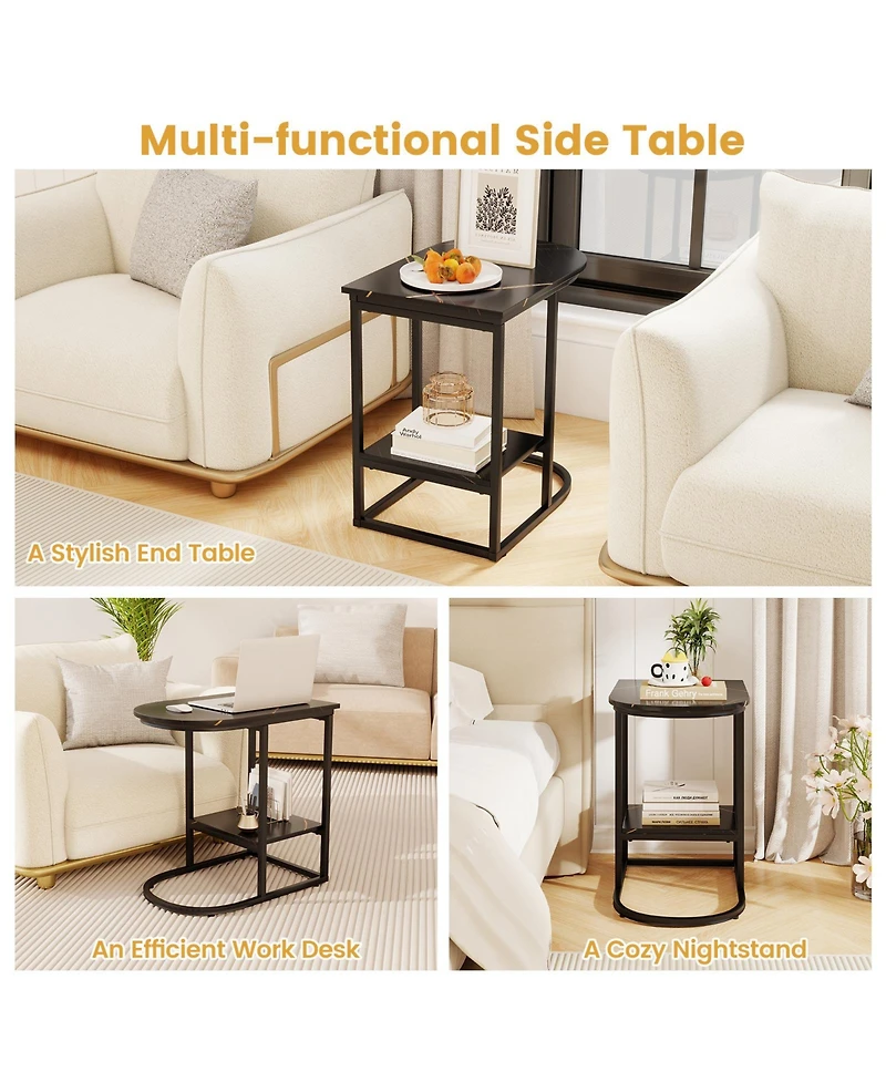 Gymax 2PCS C-Shaped Side Table Compact 2-tier Storage End for Small Space