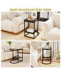 Gymax 2PCS C-Shaped Side Table Compact 2-tier Storage End for Small Space