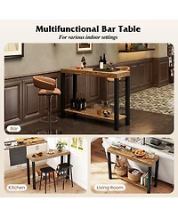 Slickblue 2 Tier Bar Table with Open Shelves, Home Bar Storage Unit for Kitchen and Living Space-Rustic