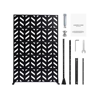 Sugift 47 x 72 in Freestanding 5-Panel Metal Privacy Screen, Steel Outdoor Divider with Stand for Balcony Patio Garden